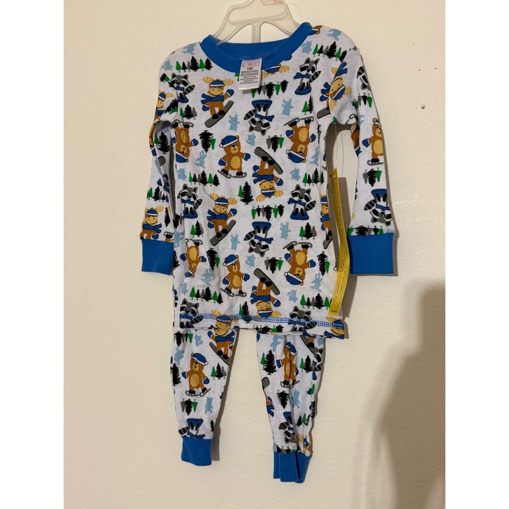 Swiggles Baby Boys 18M Winter Sports Pajama Set Cotton Bear Raccoon Snowboard